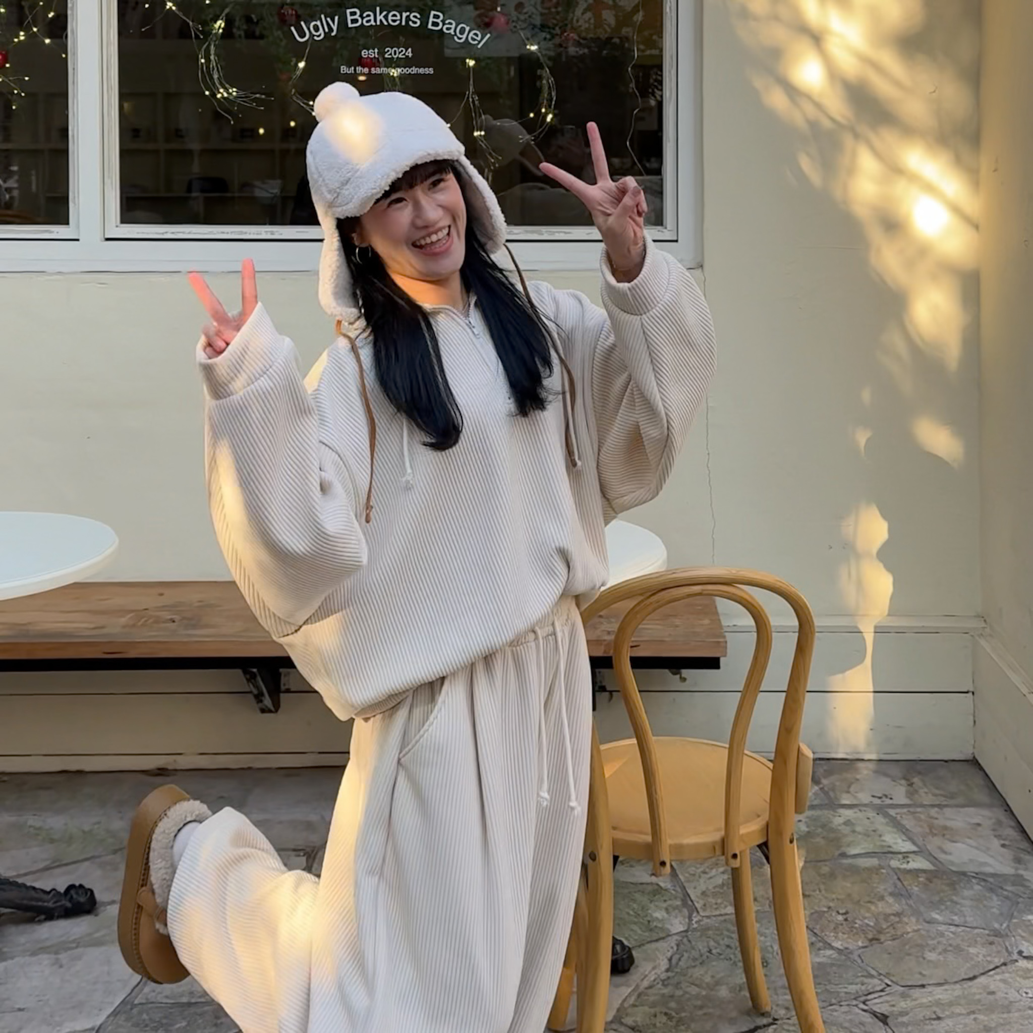 DE10舒服寬鬆休閒套裝(奶白)