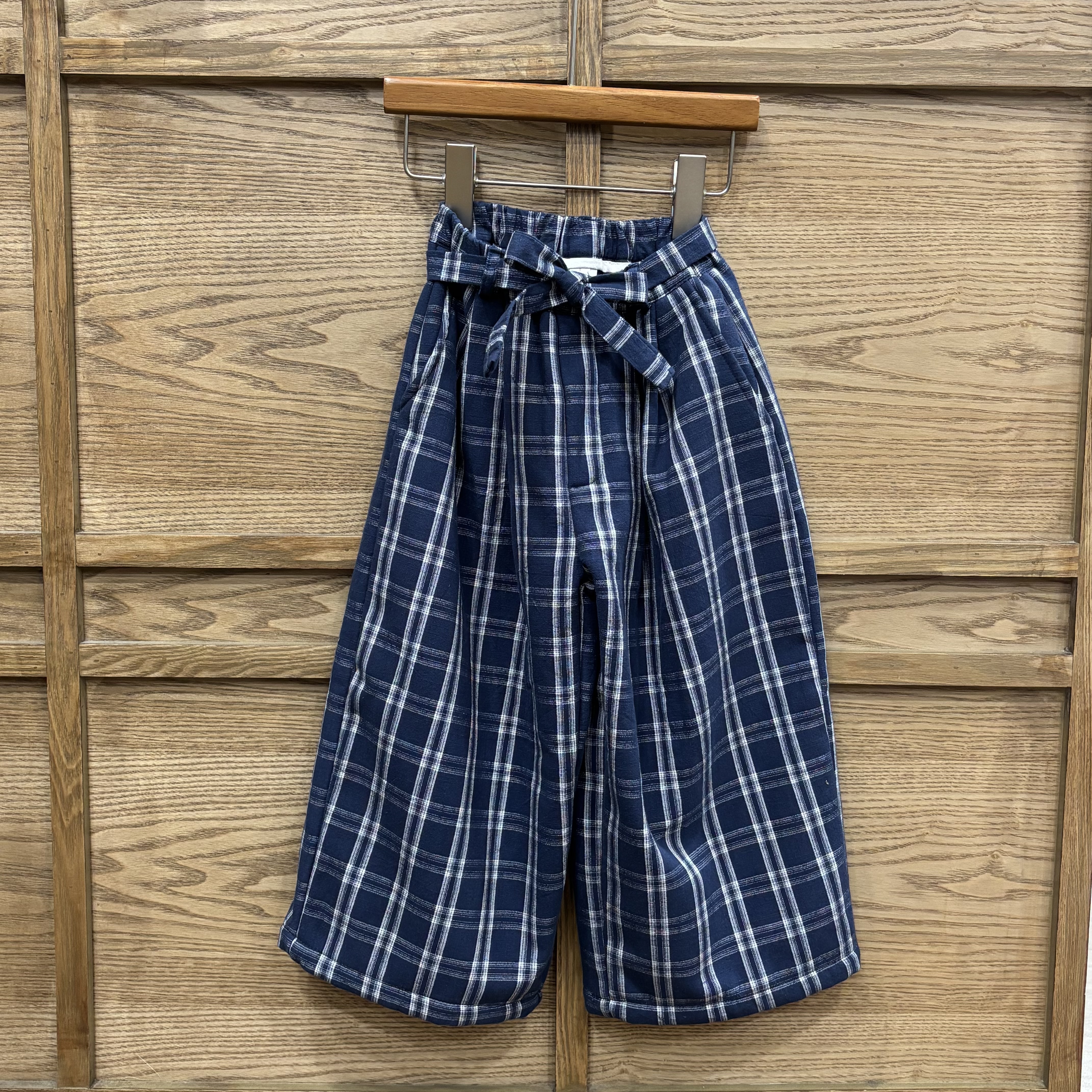 A03600格紋綁帶內薄絨褲