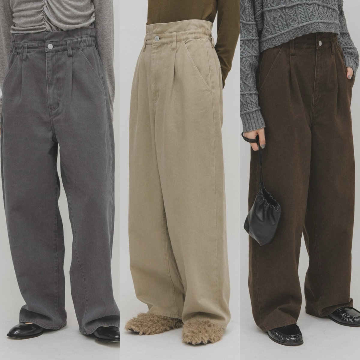 先行特價預購┃日本 KBF 荷葉褲腰斜紋長褲