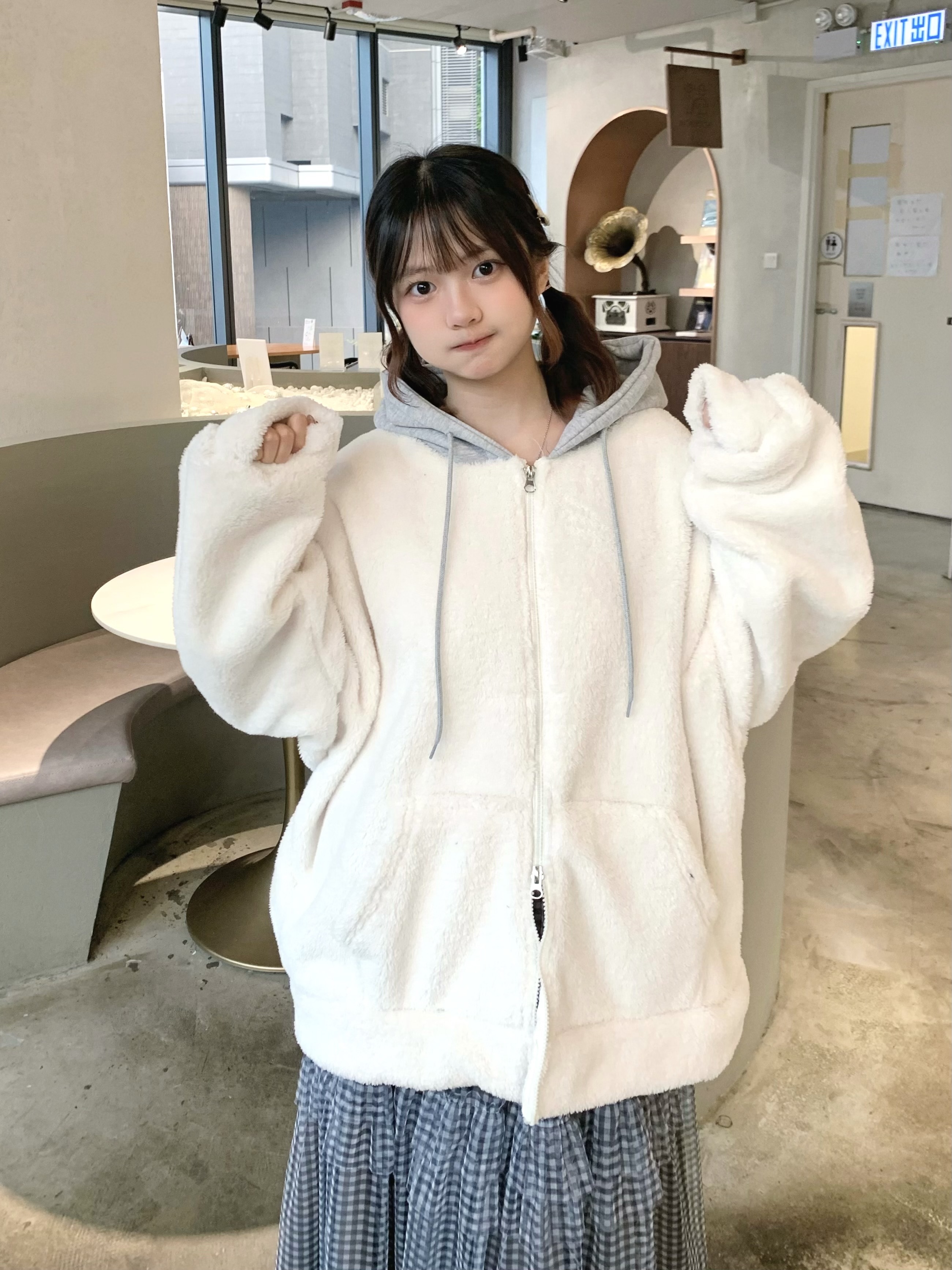 （停產）JK0384 | 超soft++毛絨絨拼色帽子外套ʕ •ﻌ•ྀིྀིʔ