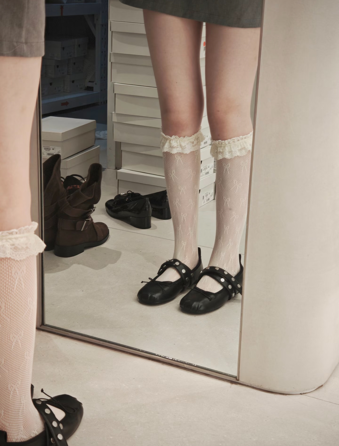 代購-CHARLES&KEITH 小ck 圓頭鉚釘芭蕾舞 平跟 瑪麗珍鞋 1cm