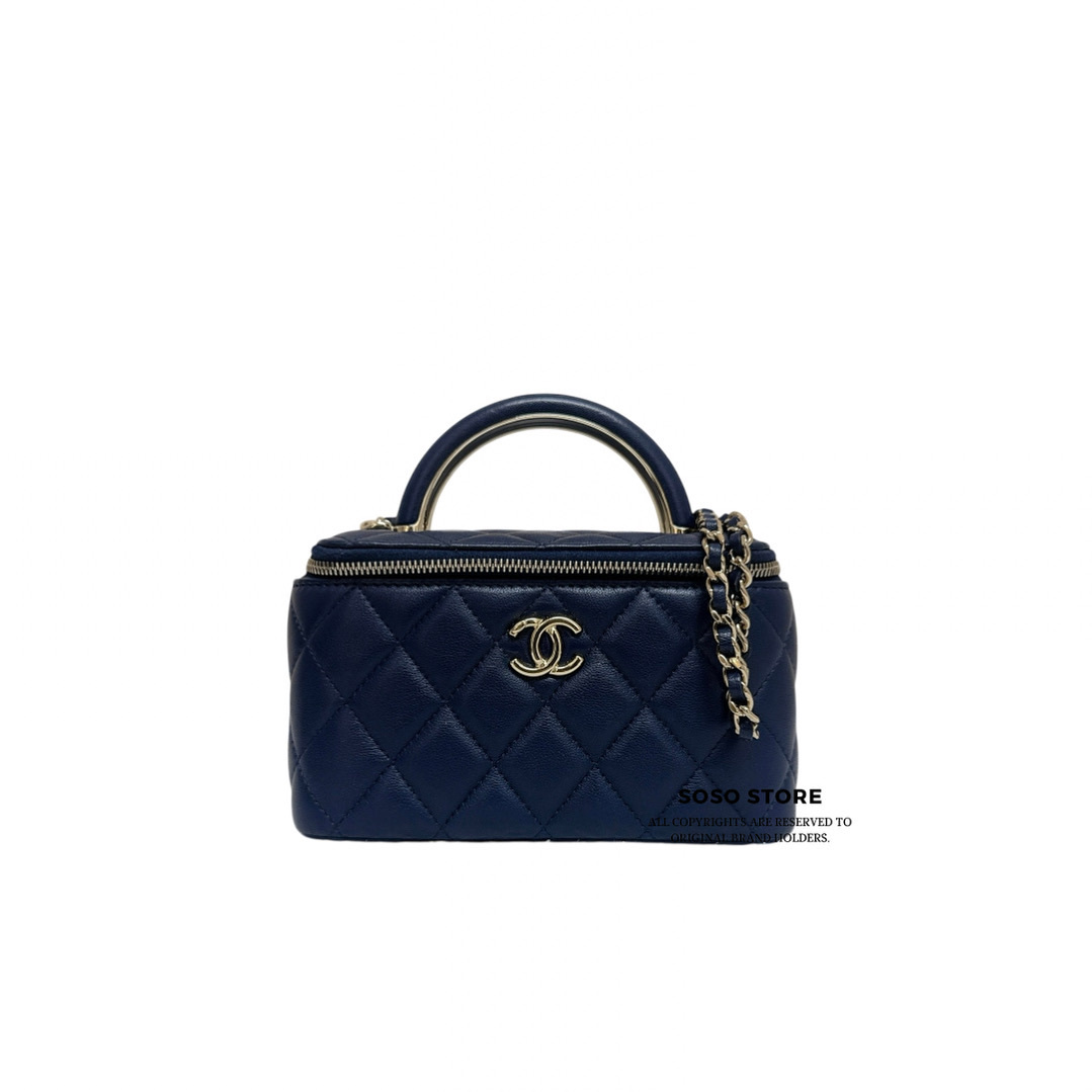 Chanel Long Box With Handle - Navy / Ghw