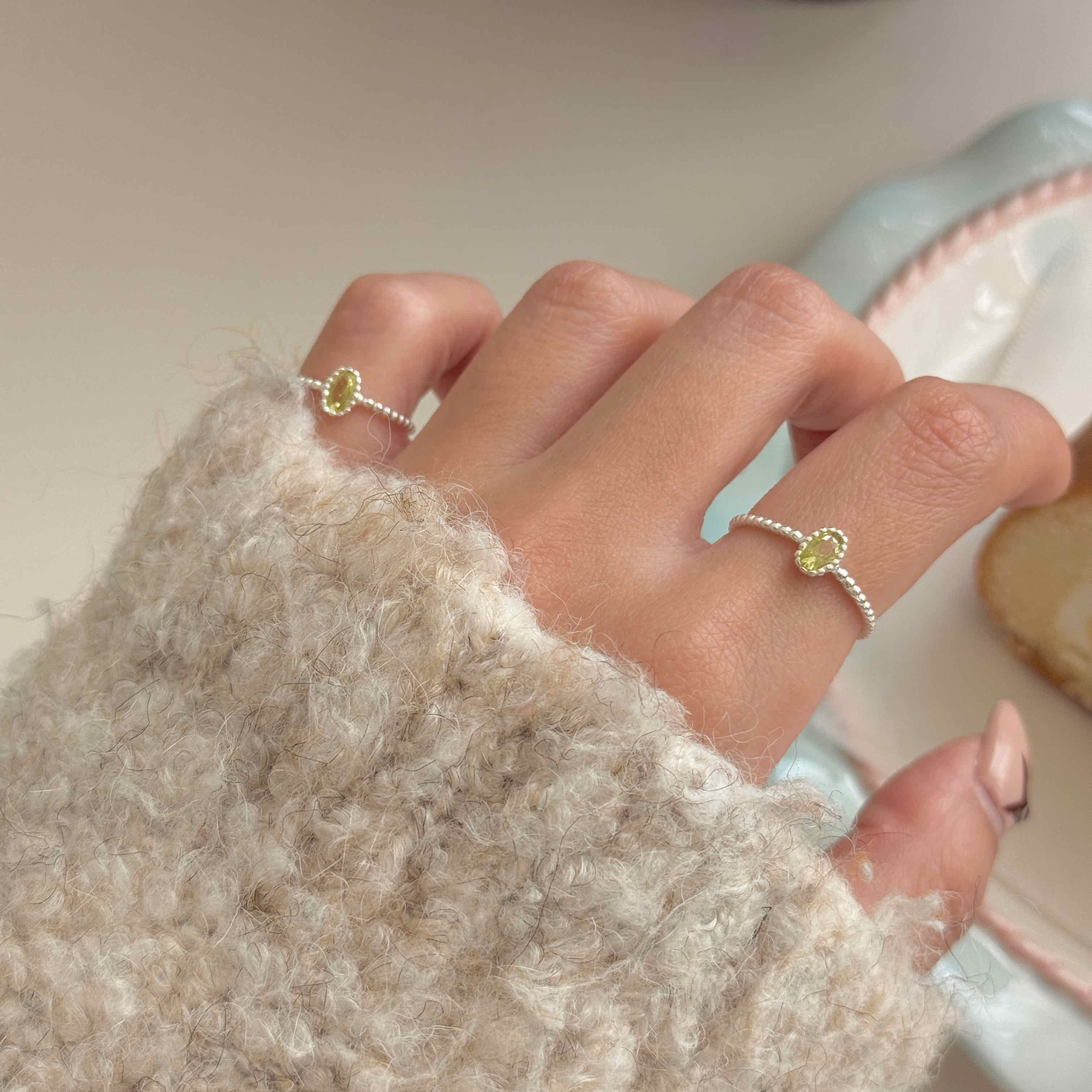 🇰🇷925 silver 橄欖綠寶石戒指