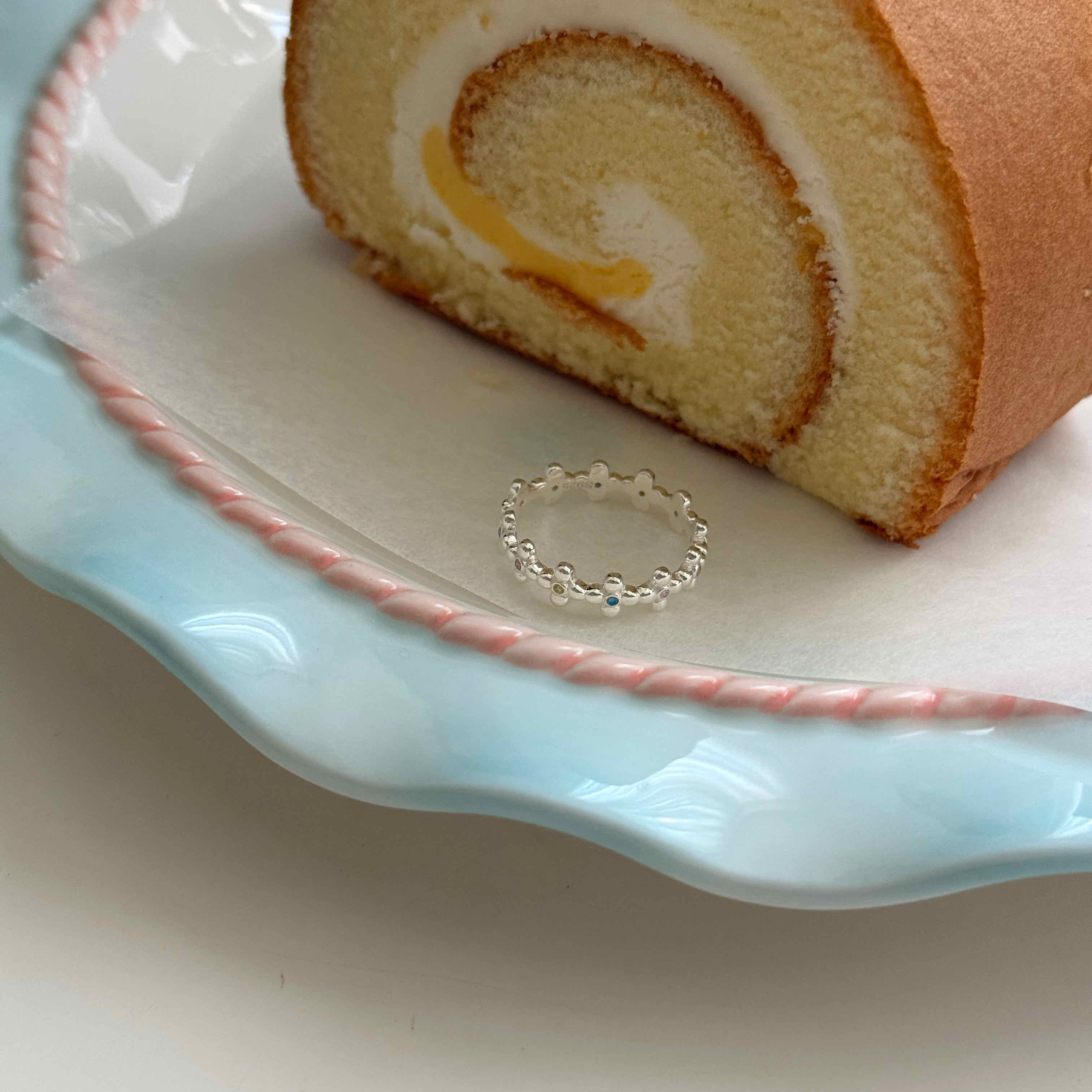 🇰🇷925 silver 棉花糖鑽小花開口戒指