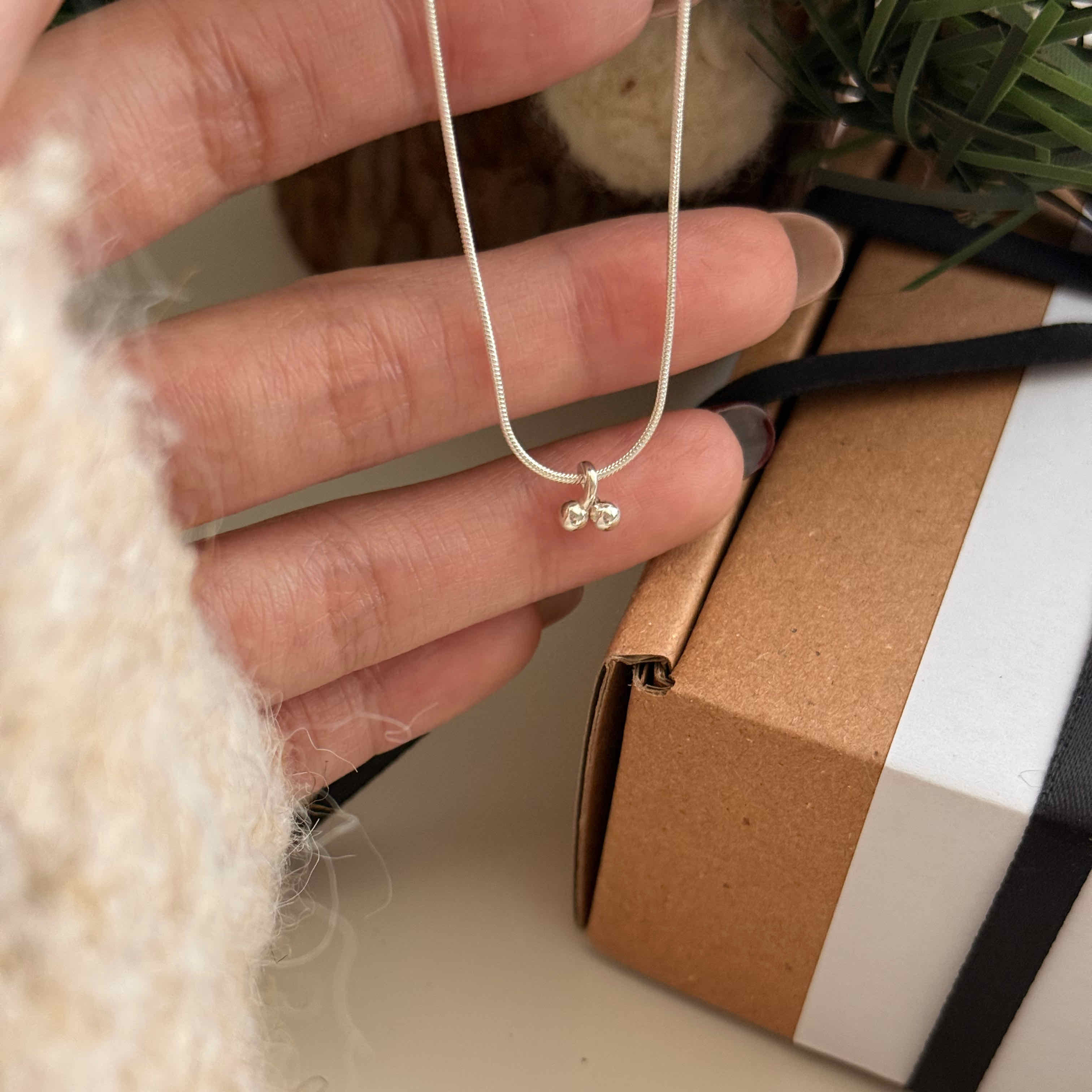 🇰🇷925 silver 冬日櫻桃蛇鏈項鍊