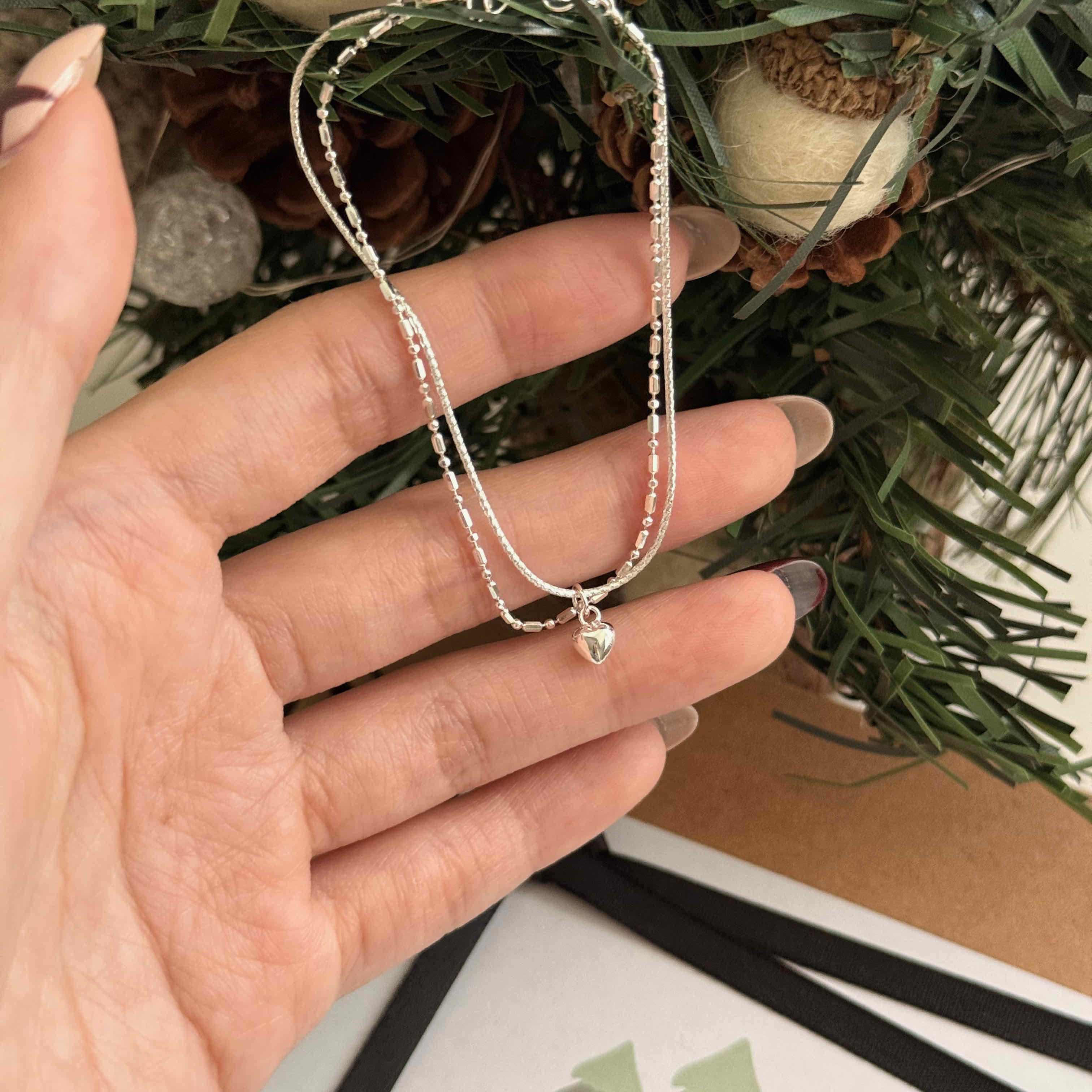 🇰🇷925 silver 澎澎愛心雙層手鍊