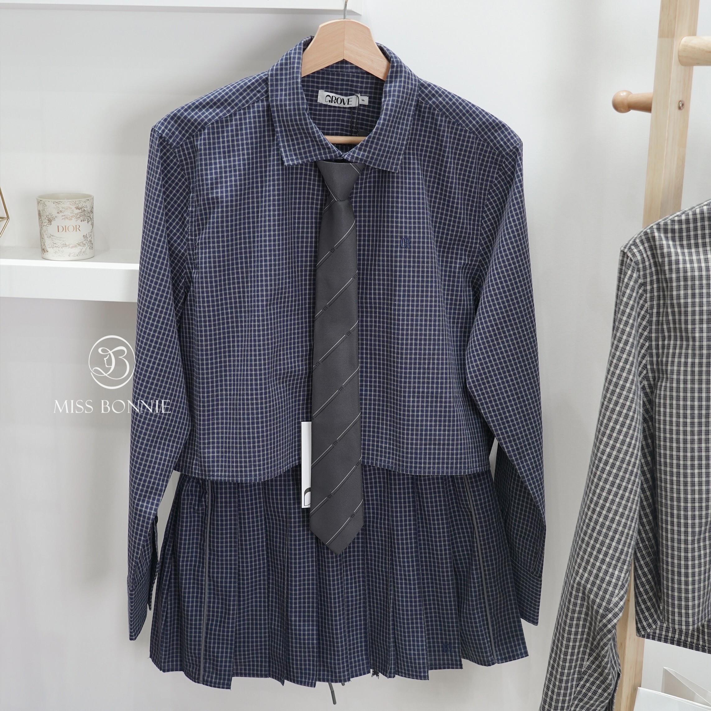 GROVE格紋綁帶百褶裙(共3色)