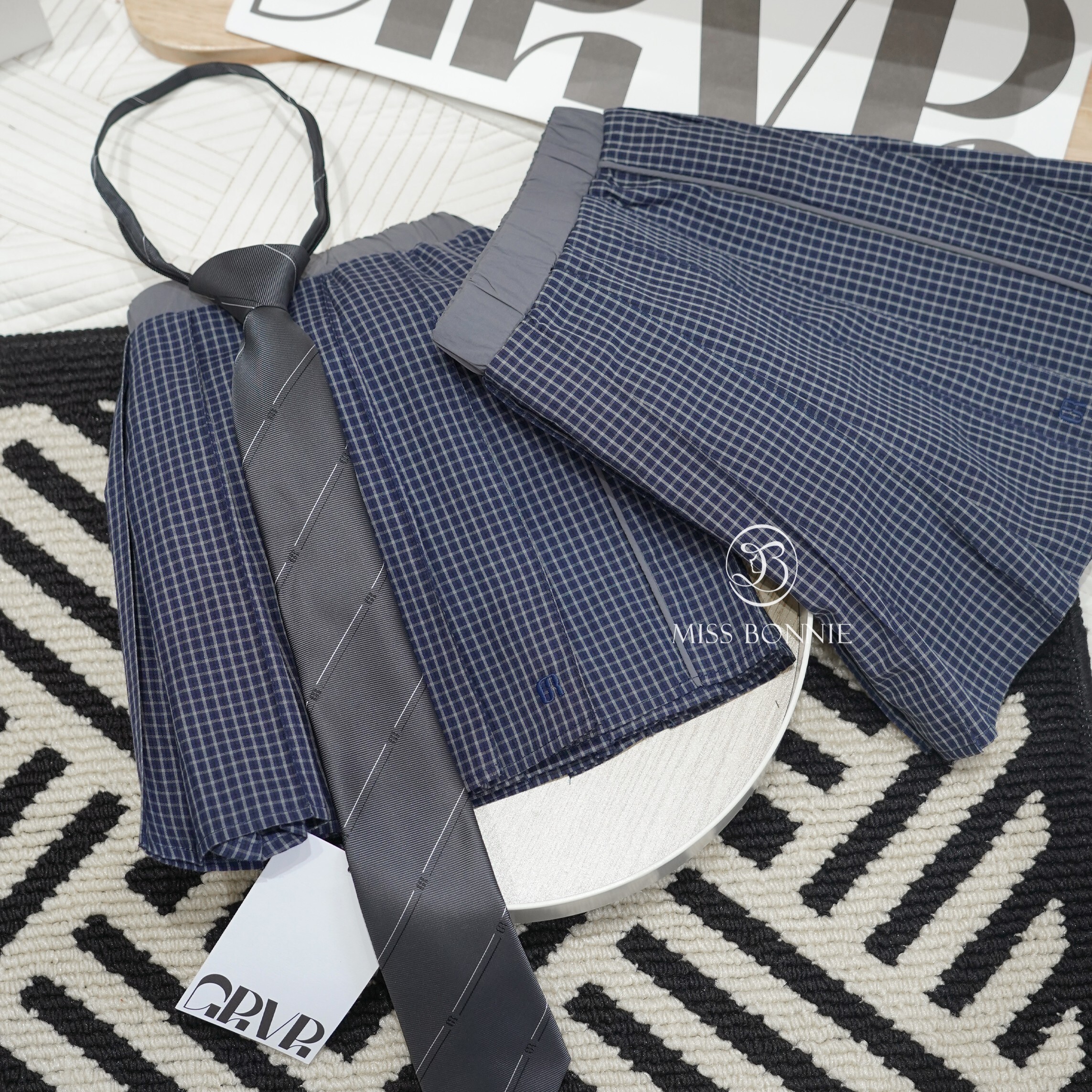 GROVE格紋綁帶百褶裙(共3色)