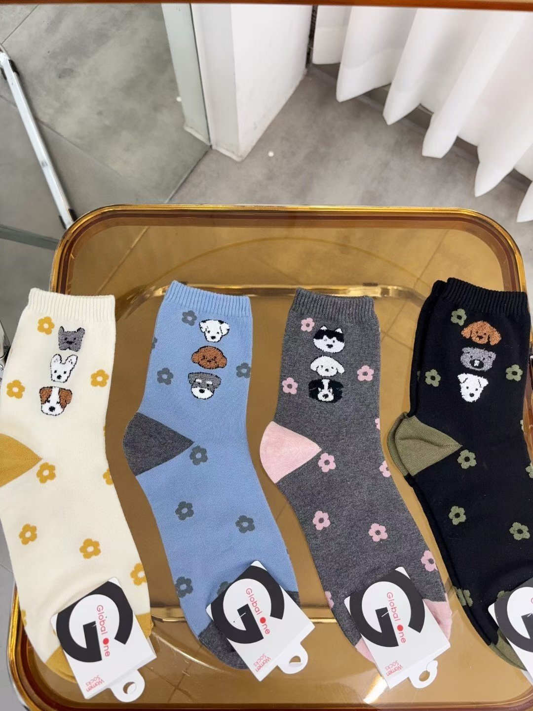 CT5327 小狗花花拼色長襪 (任選5對$75/ 任選10對$138)