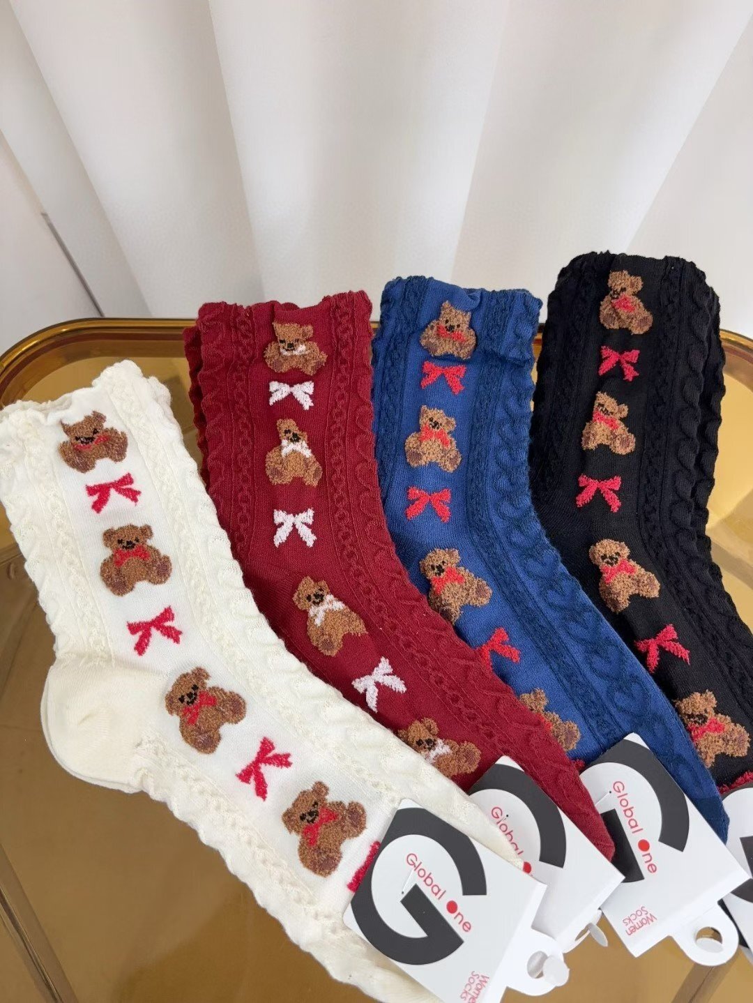 CT5333 日系麻花小熊長襪 (任選5對$75/ 任選10對 $138)