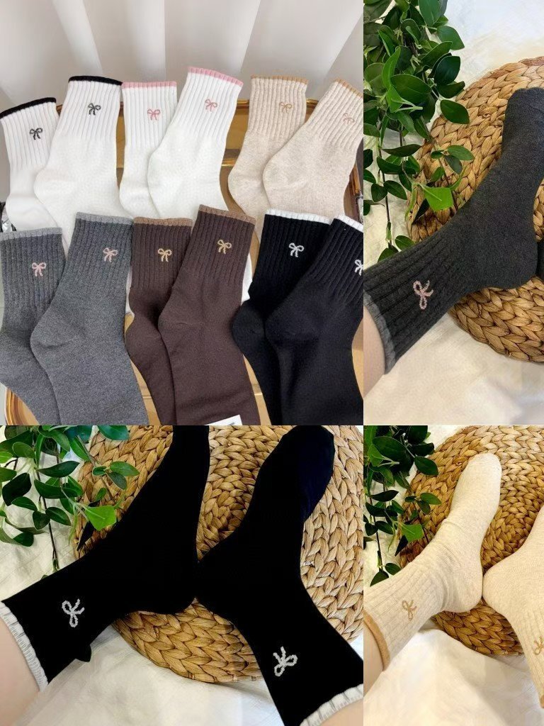 CT5340 小刺繡蝴蝶結拼色長襪 (任選5對$75/ 任選10對 $138)