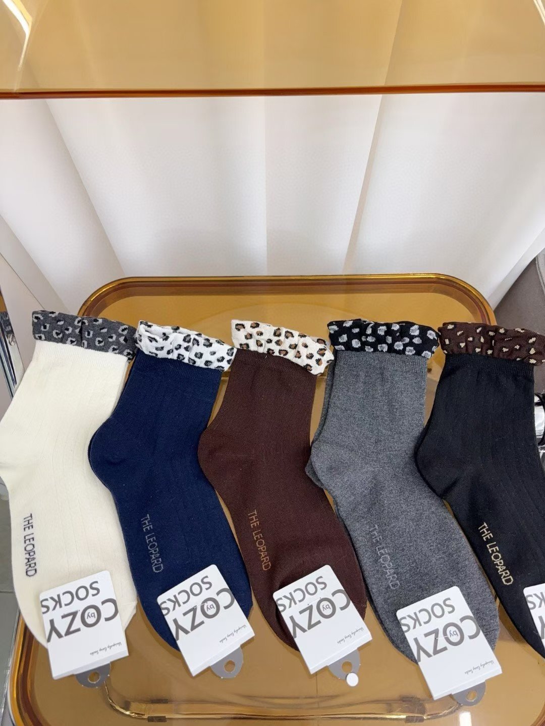 CT5345 豹紋拼邊純色長襪 (任選5對$75/ 任選10對 $138)