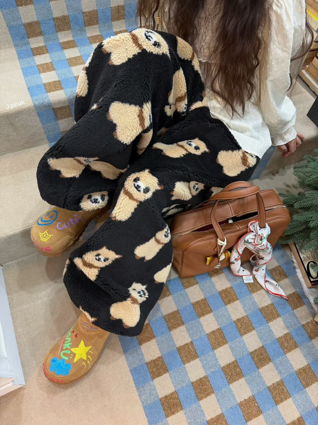 羊駝抓絨可愛長褲