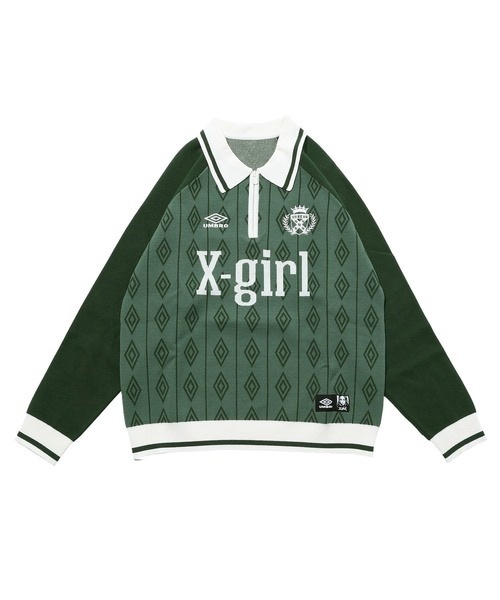 X-girl x UMBRO / HALF ZIP JACQUARD KNIT TOP