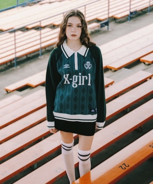 X-girl x UMBRO / HALF ZIP JACQUARD KNIT TOP