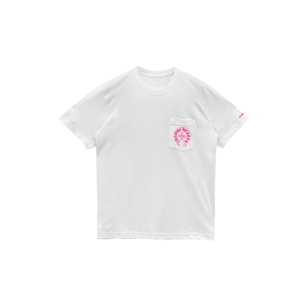 -(B4c03)-CHROME HEARTS HORSE SHOE LOGO POCKET T-SHIRT 馬蹄鐵LOGO 粉線條 口袋短T 獨家稀有 黑底粉線/白底粉線