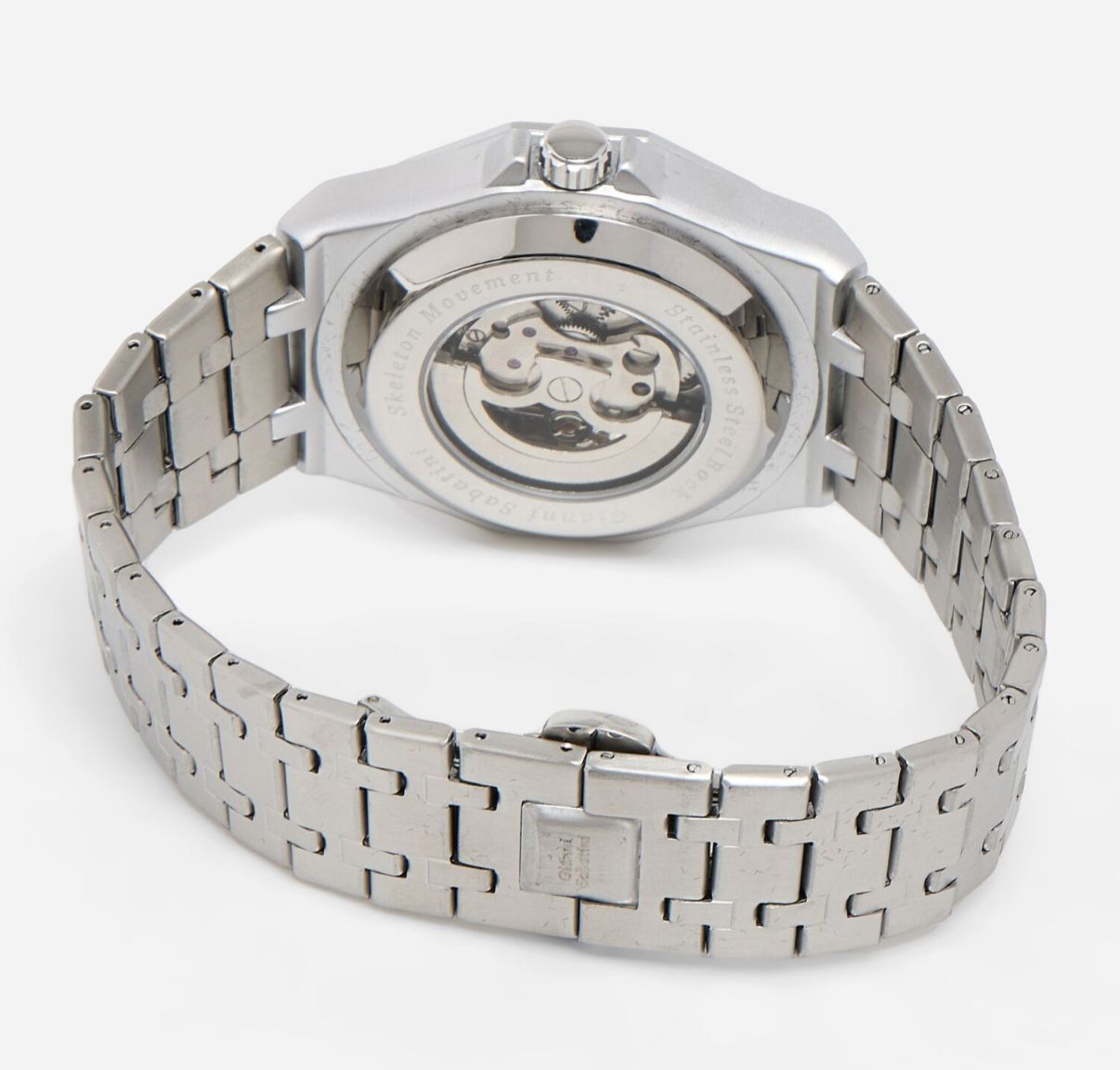英國代購 (獨立訂單)-GIANNI SABATINI Silver Tone Hexagonal Automatic Skeleton&nbsp;Watch