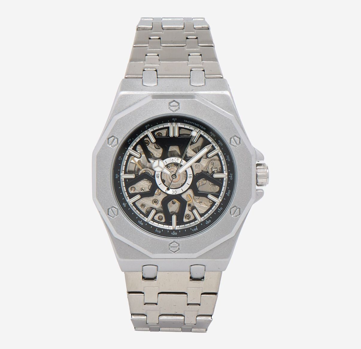 英國代購 (獨立訂單)-GIANNI SABATINI Silver Tone Hexagonal Automatic Skeleton&nbsp;Watch