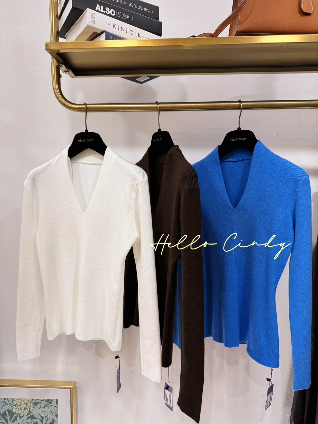 B12059 優雅V領單色微毛感合身棉質上衣