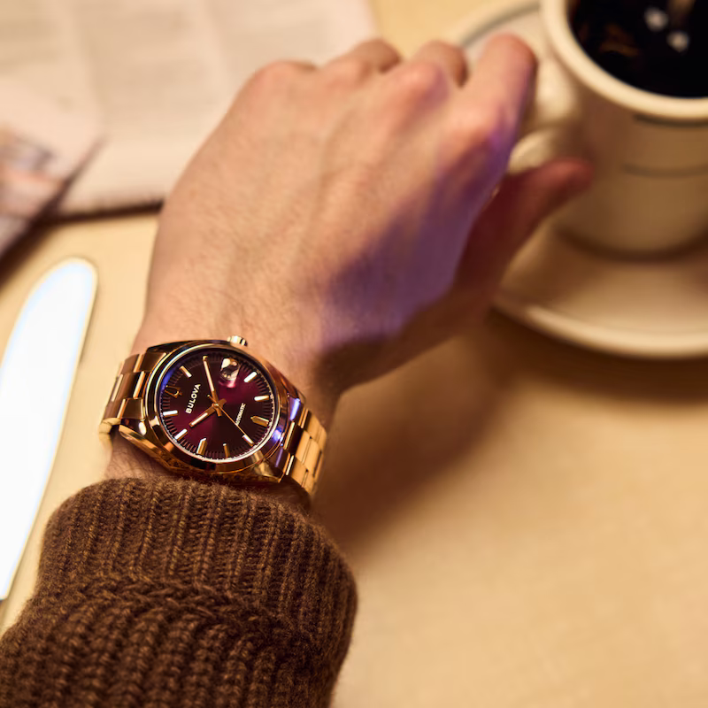 萬年鐘錶 - BULOVA 寶路華 玫瑰金外框紫色錶盤機械男錶 97B234 錶徑39MM