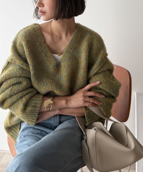 本週限時接單!! 日本🇯🇵連線 JAVA 混色毛線V領針織衫 V領 復古 針織 寬鬆 簡約 針織 長袖 套頭衫 4色(任買兩件711免運)/預購