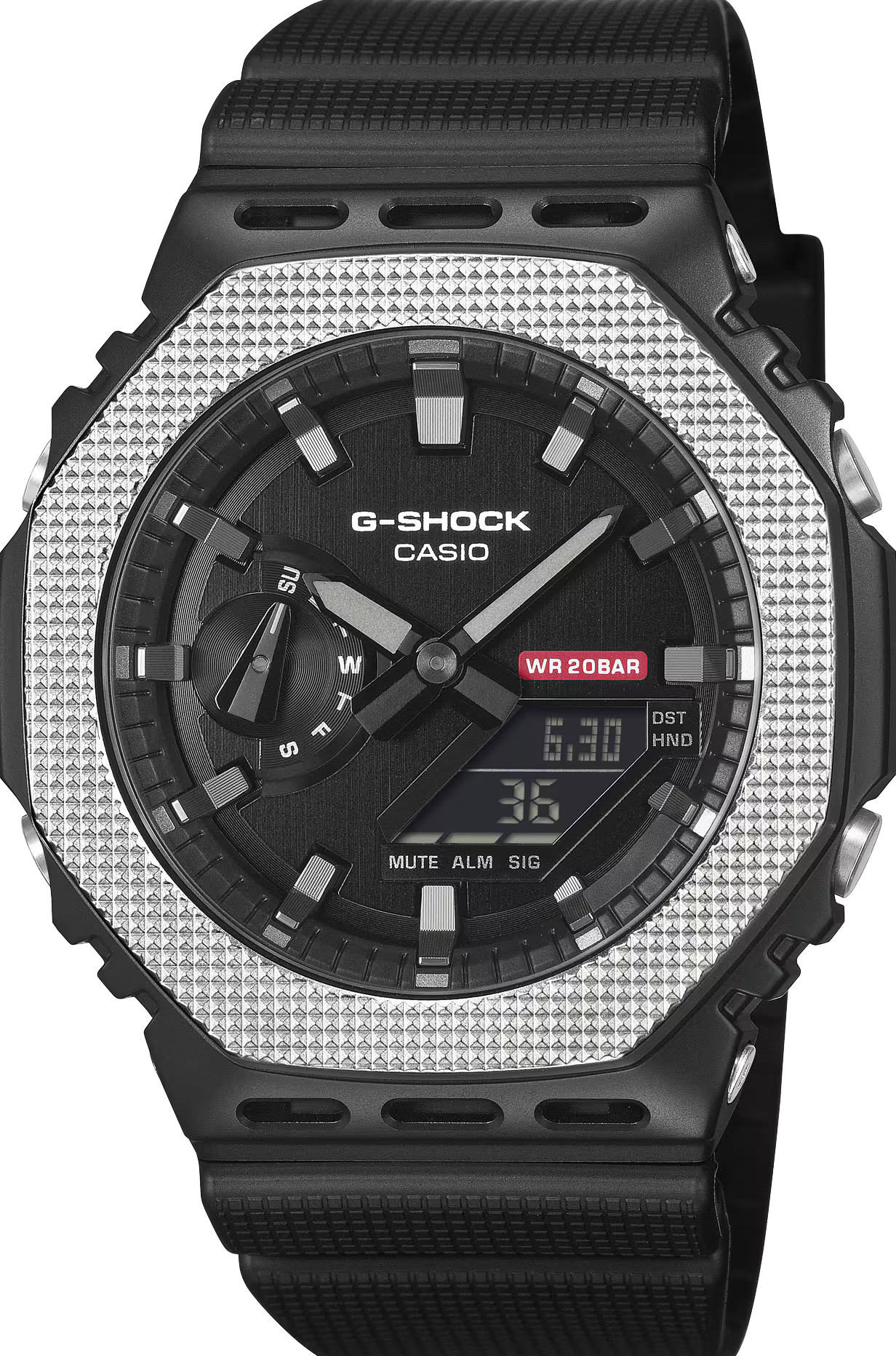 萬年鐘錶 - G-SHOCK   單色工業風紋理金屬錶圈八角形雙顯電子錶 GM-2100BM-1A  錶徑 : 44.4 mm