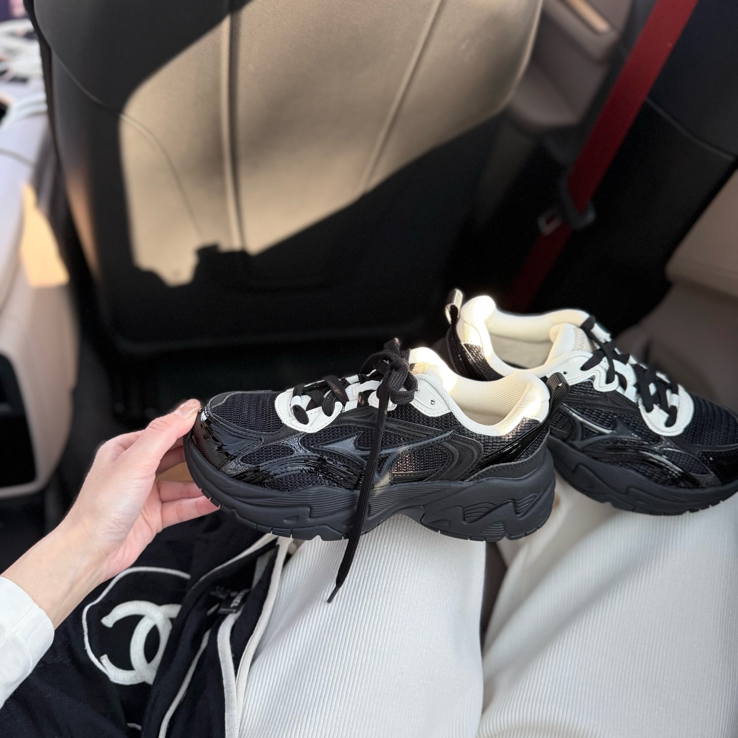 Mizuno Trainer 2K V2 小香風 鏡面 黑白 黑色 增高 厚底 復古鞋 D1GH250402