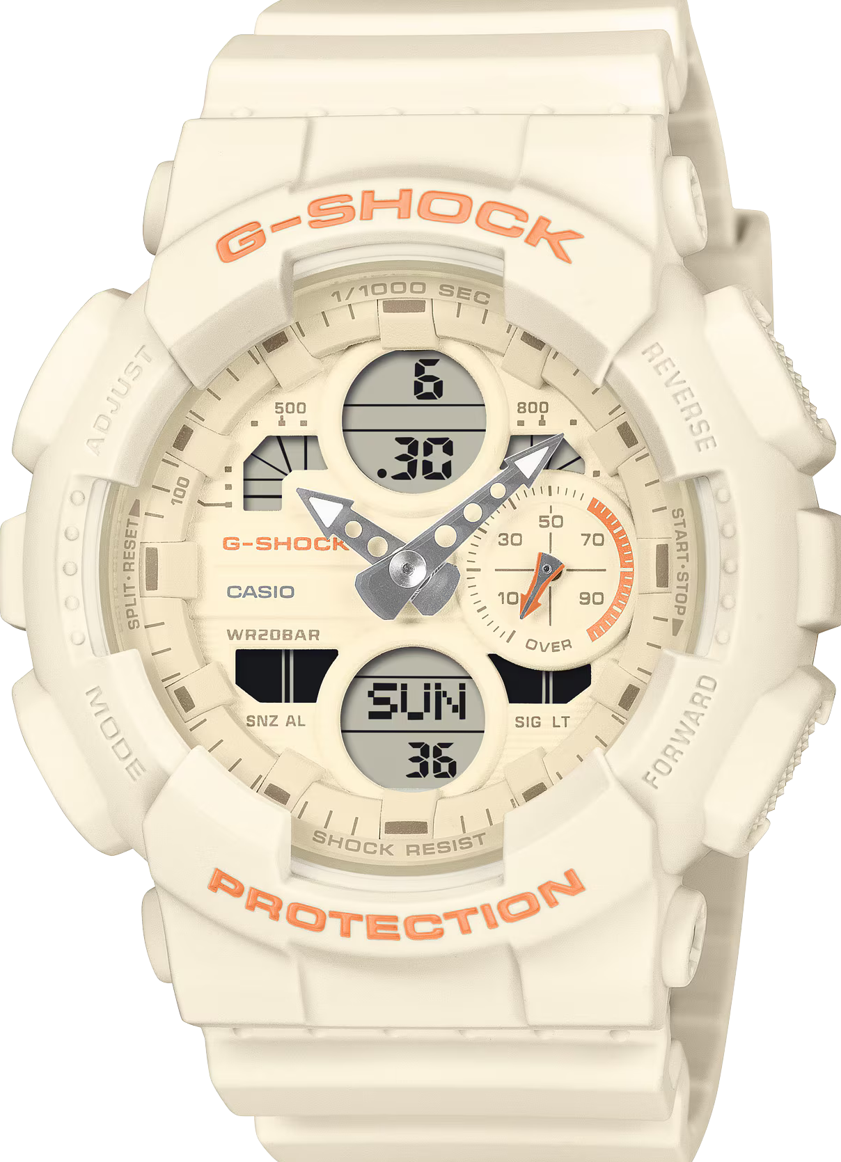 萬年鐘錶 - G-SHOCK 霧面橘色點綴時尚經典雙顯電子錶 GMA-S140-7A 錶徑 : 45.9mm
