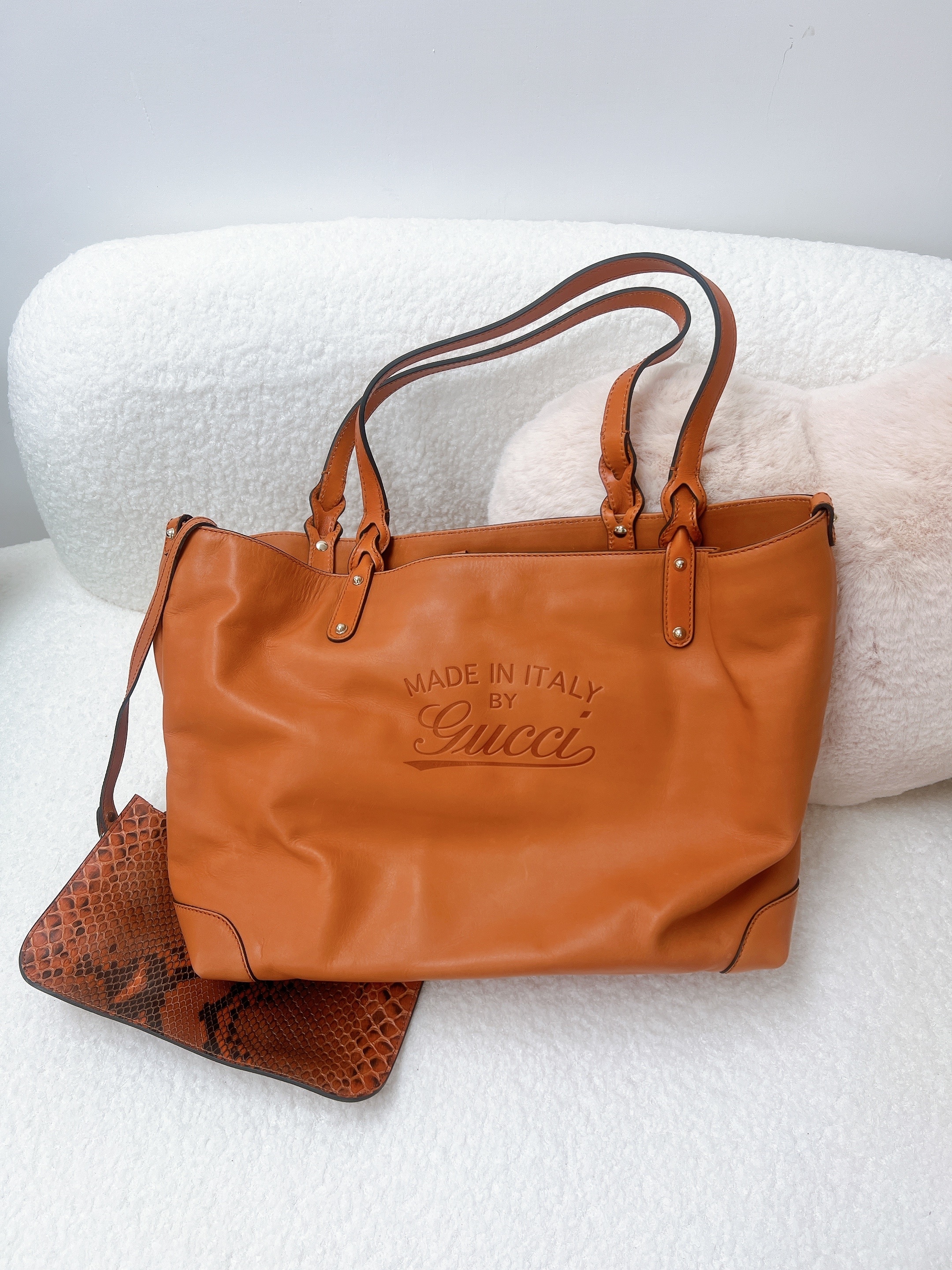 Gucci craft tote orange with python pouch
