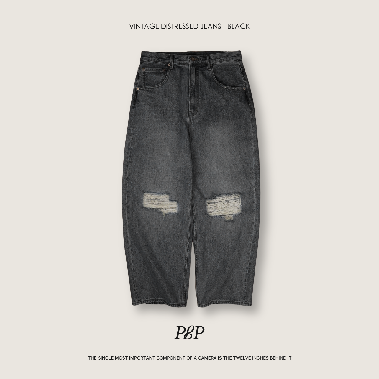 P.B.P - VINTAGE DISTRESSED JEANS  - BLACK
