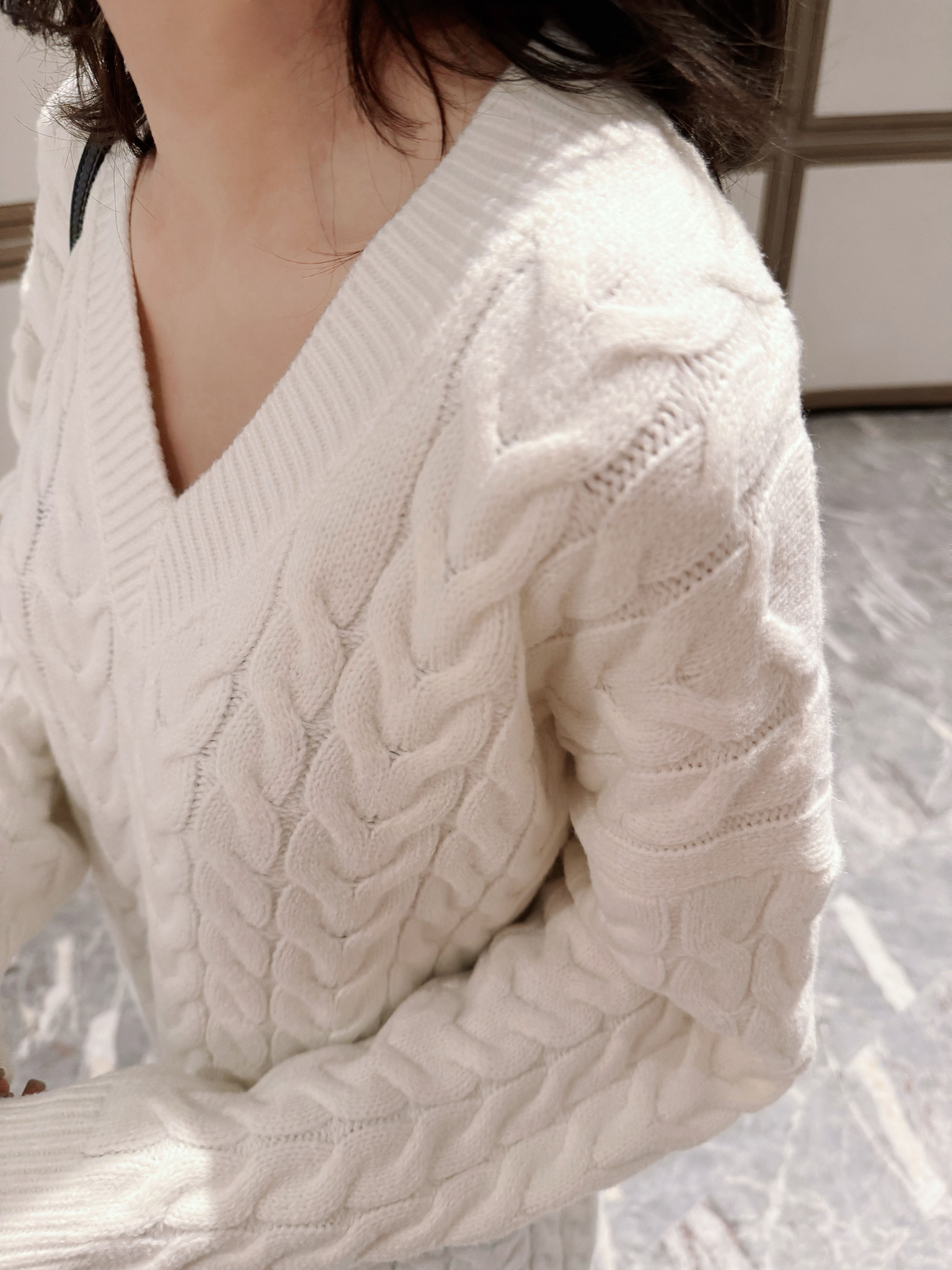 Fringed Cable Knit Oversize Mini Dress _DS241L10