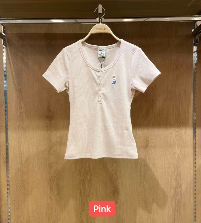 [K] WHO.A.U Steve Ribbed Henry Neck T-s, 25 Pink, WHRAG2452F25 (KWAU99)