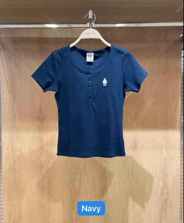 [K] WHO.A.U Steve Ribbed Henry Neck T-s, 59 Navy, WHRAG2452F59 (KWAU101)