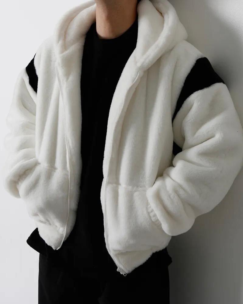 拼色連帽拉鍊毛毛褸(薄夾棉) JK2229