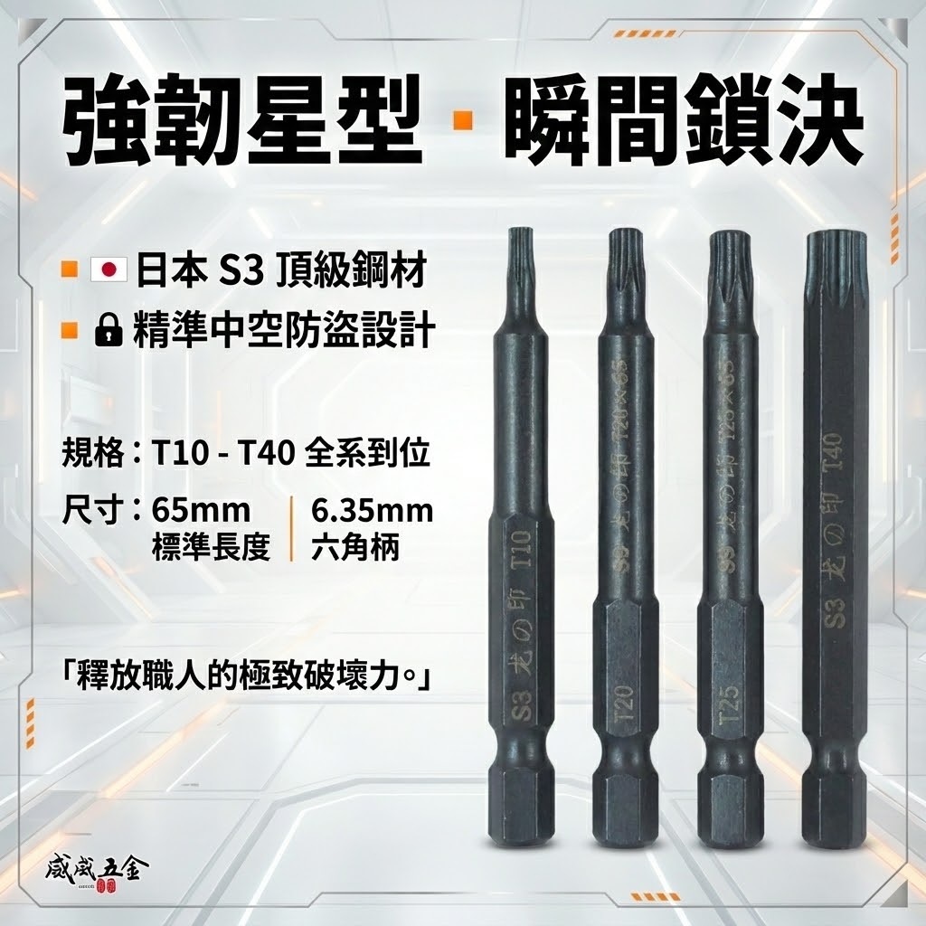 龍之印 日本S3鋼材 台灣製｜零售 T10-T40 長65mm 星型中空起子頭 星型中空起子頭 單頭星形中空