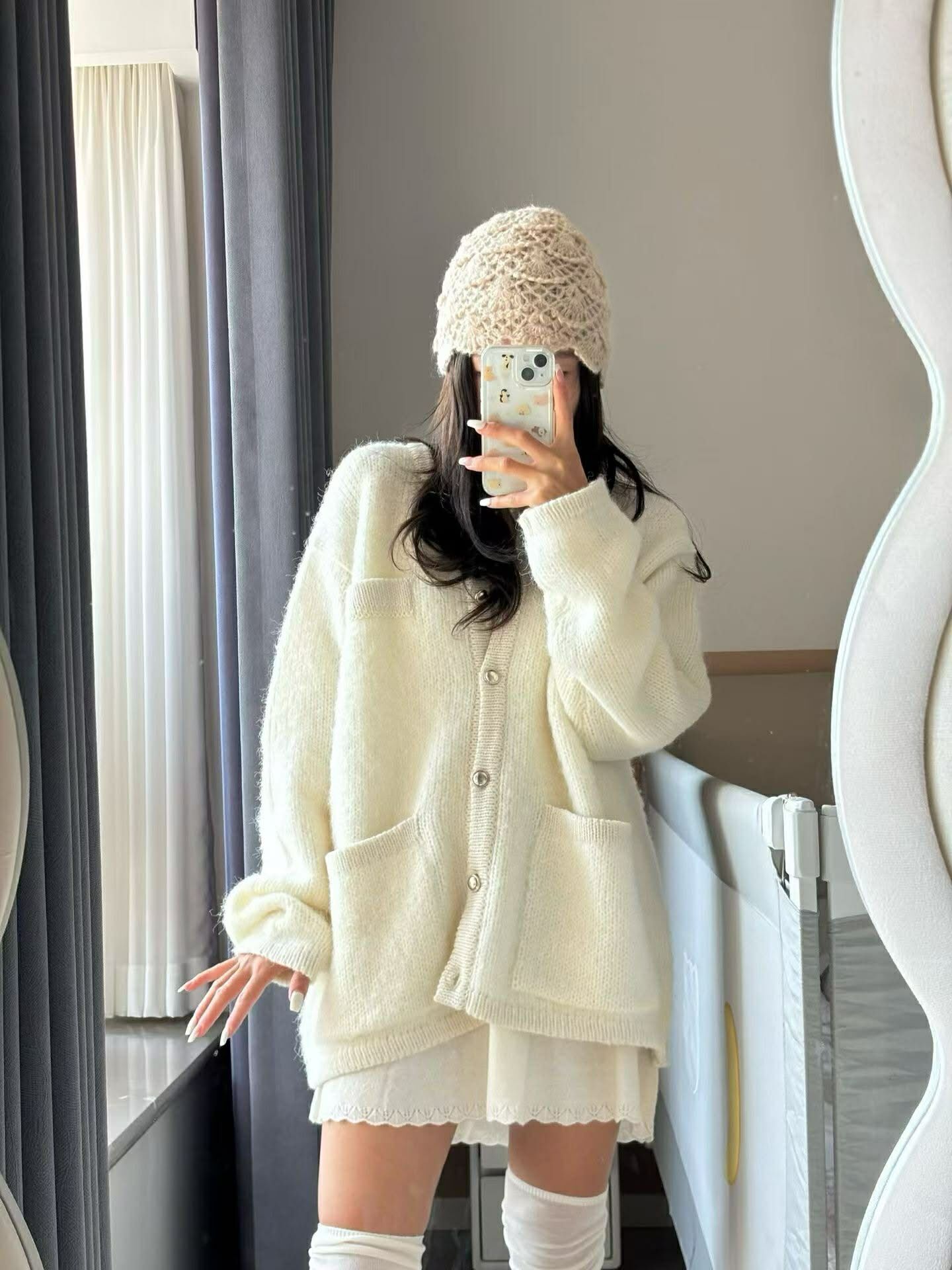 FN19  羊駝毛小香風針織長版開襟衫