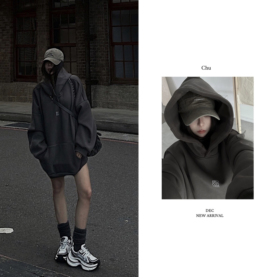 【 𝐂𝐇𝐔-𝐌𝐀𝐃𝐄 】一件過冬! 高克重牛奶絨長款帽T（超厚實）