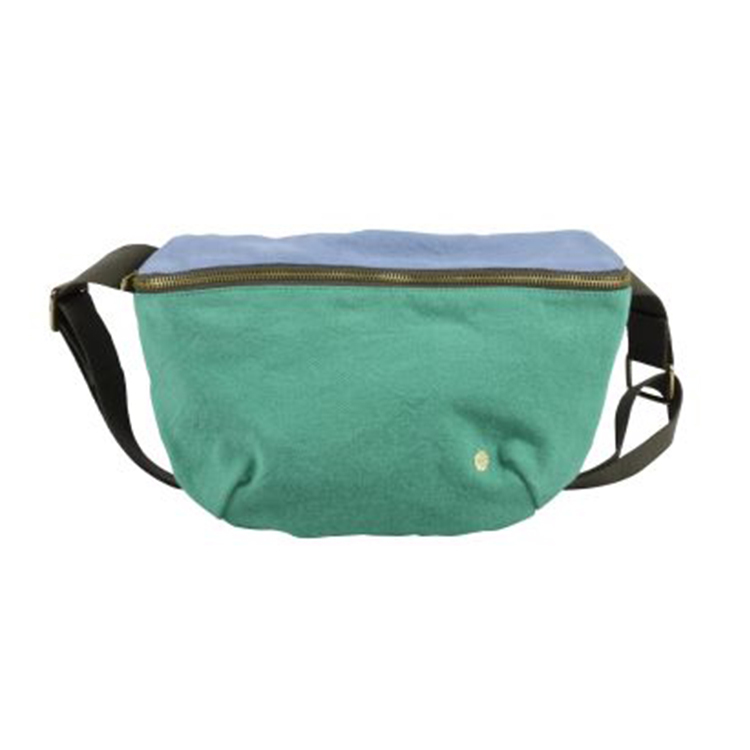 (預購3/31)法國La cerise sur le gâteau 有機棉時尚腰包-灰藍x鼠尾草綠