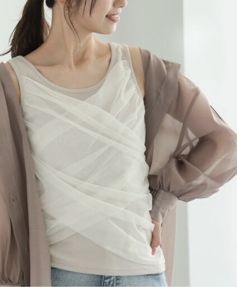 優雅交叉薄紗背心【日本直送】