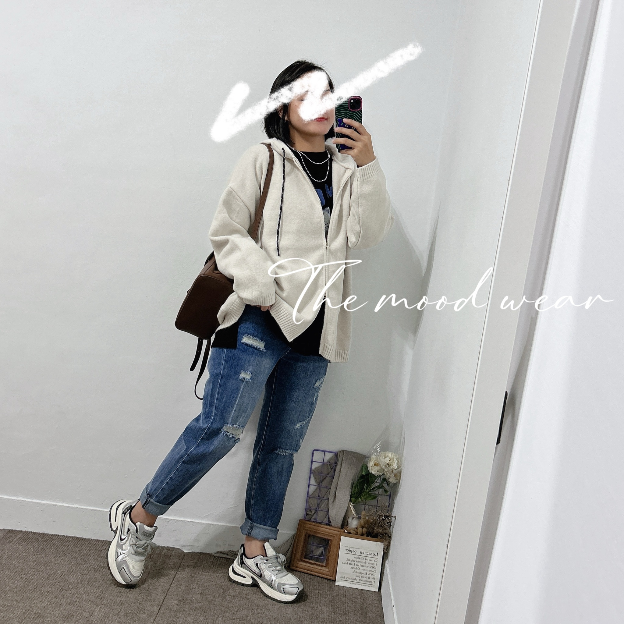 百搭款休閒寬鬆挺版連帽毛衣外套(深藍/咖啡/米白)