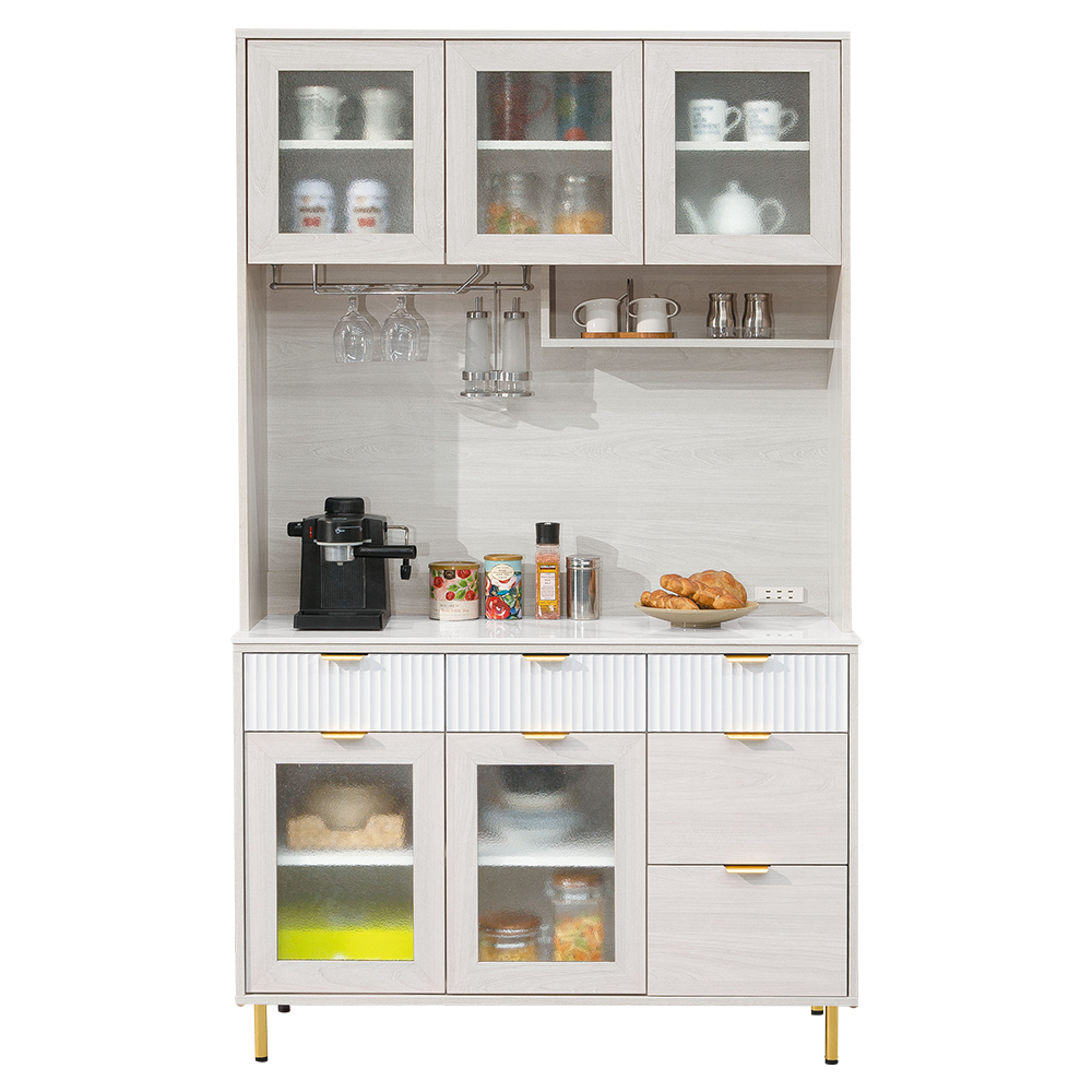 提西4尺岩板收納高餐櫃/碗盤櫃/電器櫃(上座+下座)