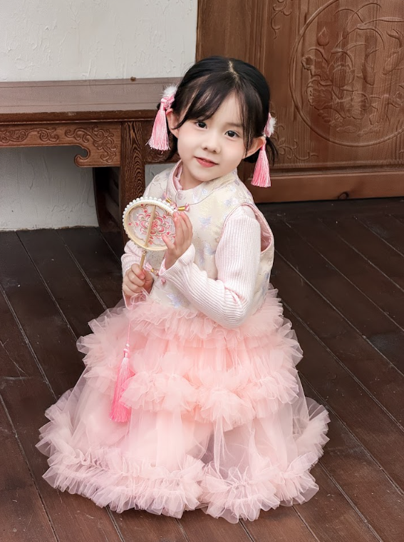 BYB12SE029PK 淡雅粉精緻馬甲針織連身蛋糕紗裙