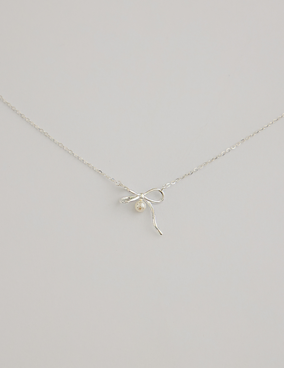 【925純銀】典雅珍珠蝴蝶結項鍊(銀)