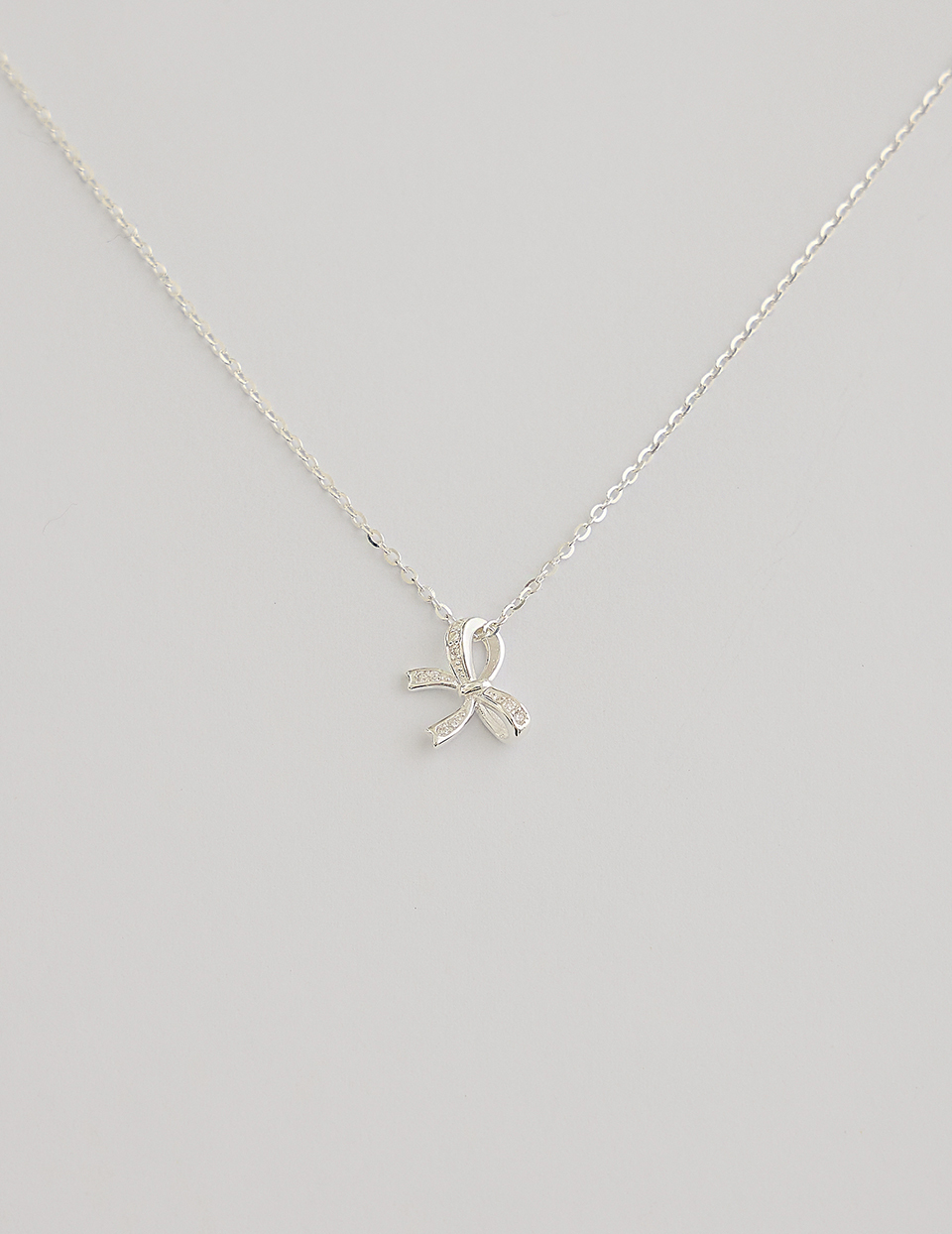 【925純銀】輕奢閃鑽蝴蝶結項鍊(銀)