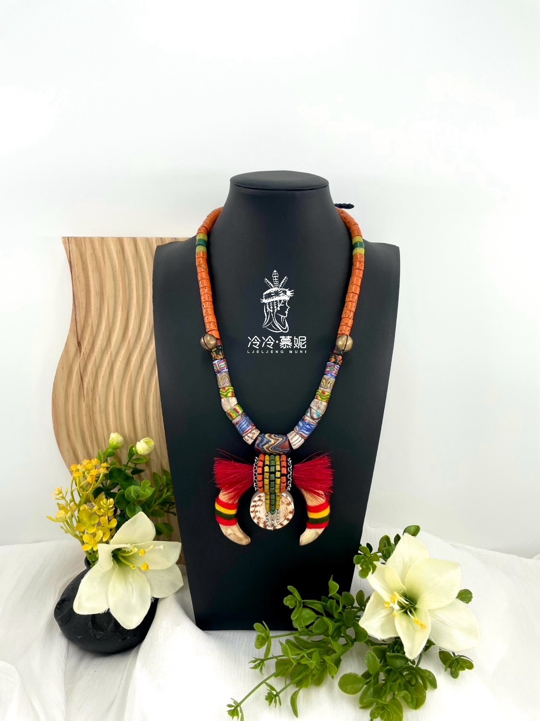 W-No.1幼童款傳統花珠山豬牙項鍊62cm