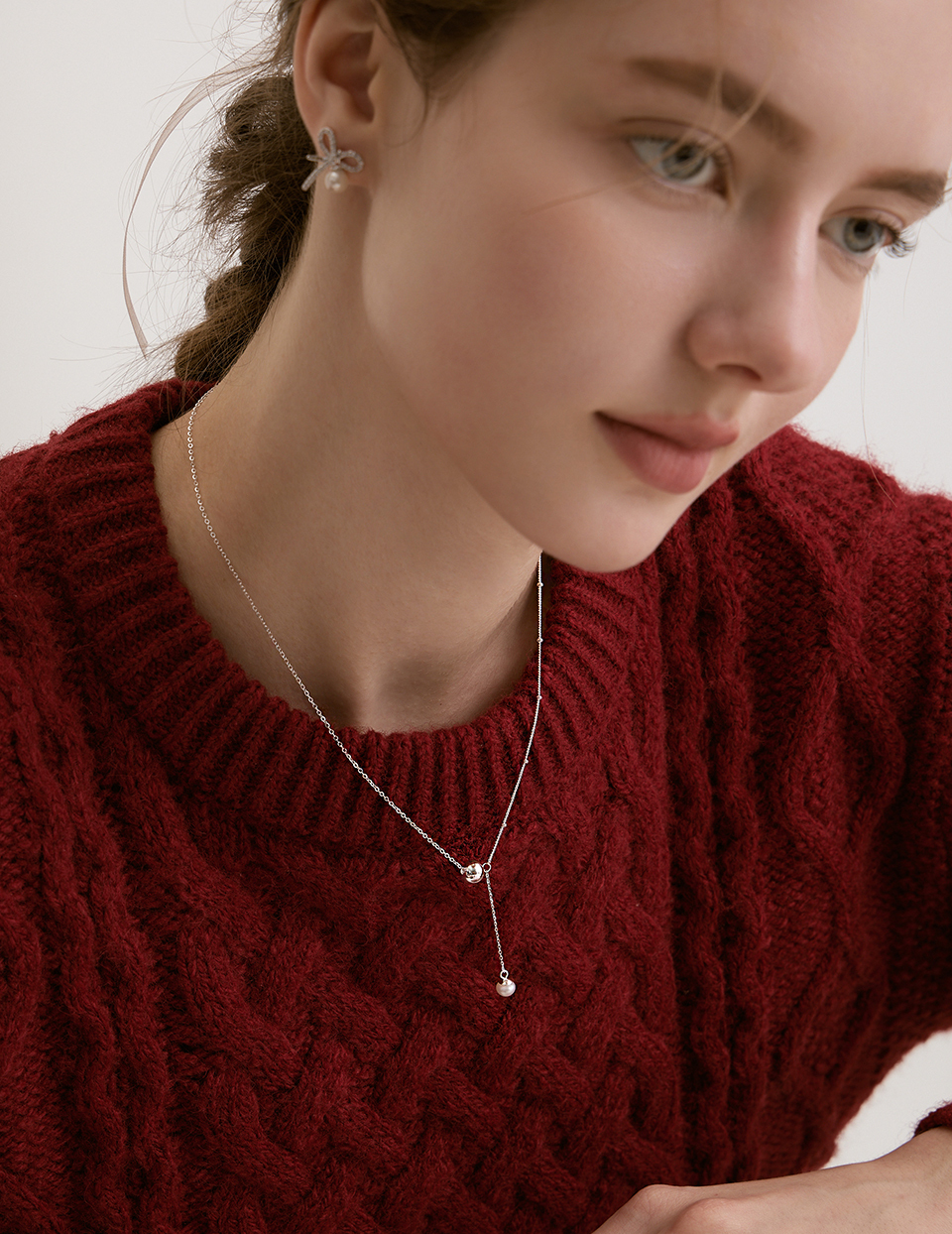 【925純銀】雙珠吊墜Y字項鍊