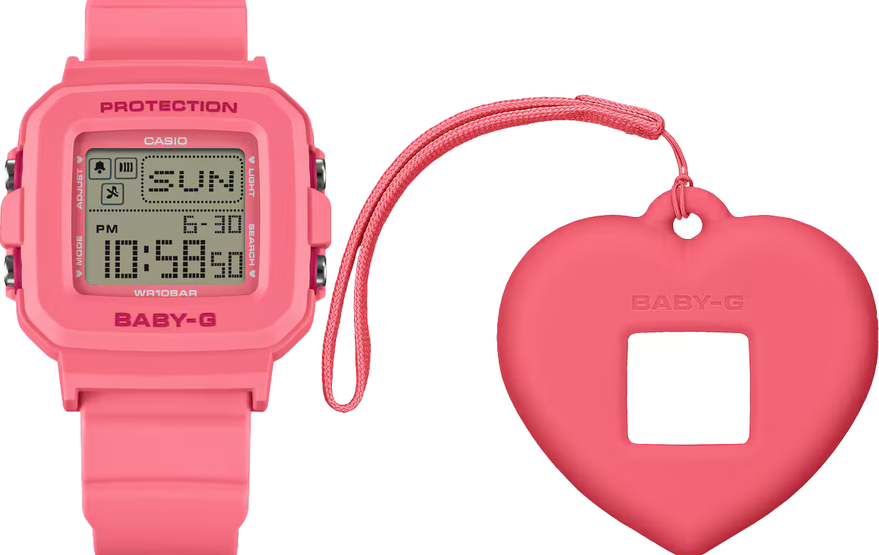 萬年鐘錶 - BABY-G G+PLUS   粉彩色調可替換錶殼吊飾方形運動電子錶 BGD-10KH-4 錶徑 : 39 MM