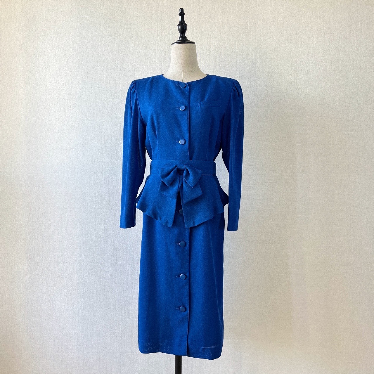 日本製寶藍色大蝴蝶結腰帶連身裙