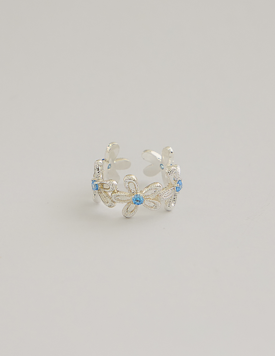 藍鑽小花朵可調式戒指