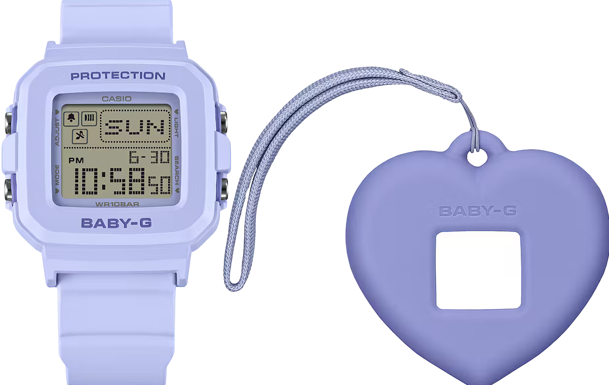 萬年鐘錶 - BABY-G G+PLUS   粉彩色調可替換錶殼吊飾方形運動電子錶 BGD-10KH-2B  錶徑 : 39 MM